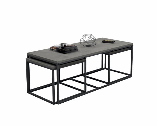 Free Metal Ayaklı Orta Sehpa 3'lü retro beton gri