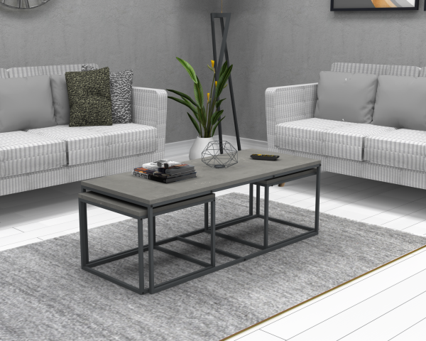 Free Metal Ayaklı Orta Sehpa 3'lü retro beton gri