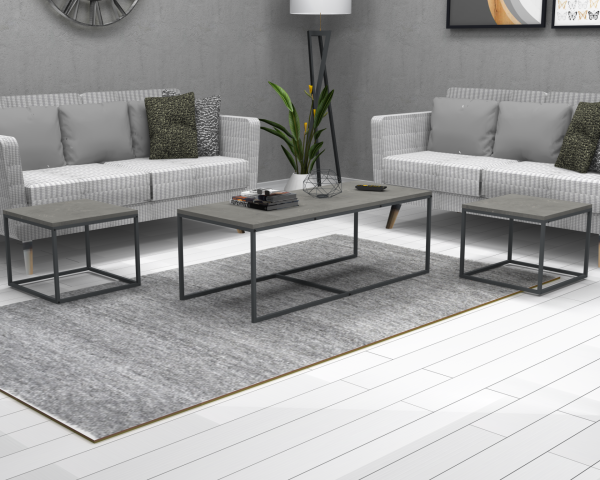 Free Metal Ayaklı Orta Sehpa 3'lü retro beton gri