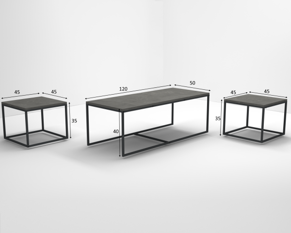 Free Metal Ayaklı Orta Sehpa 3'lü retro beton gri