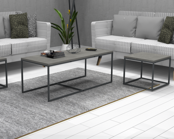 Free Metal Ayaklı Orta Sehpa 3'lü retro beton gri