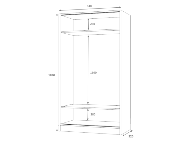 Mento Sürgülü  Gardırop 94cm Beyaz Derinlik 52cm