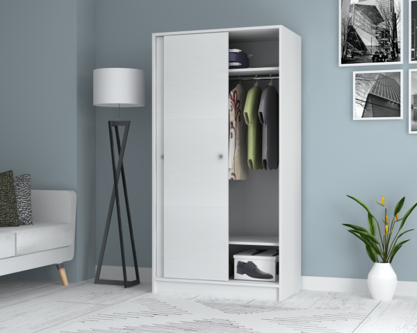 Mento Sürgülü  Gardırop 94cm Beyaz Derinlik 52cm