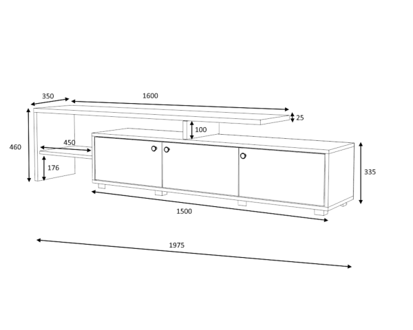 Kant Tv Ünitesi 197 cm Gri Meşe