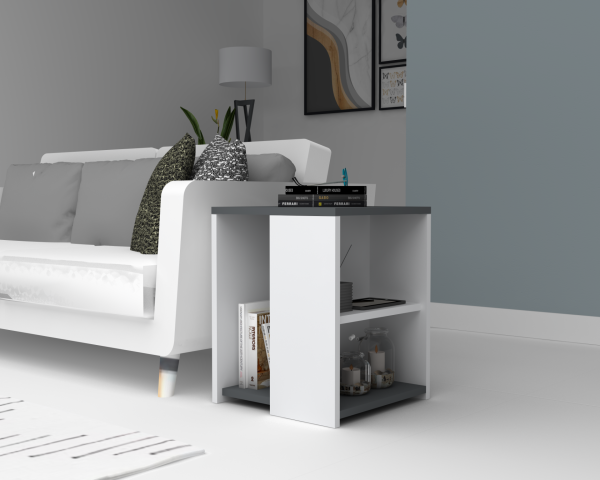 Dmodül Astor Yan Sehpa 40cm Gri Beyaz