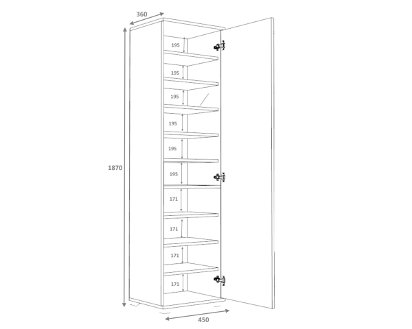 Rodex Aynalı Çok Amaçlı Dolap 45cm Ceviz