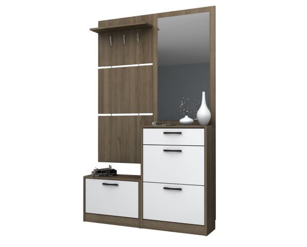 Dmodül Soft Aynalı Ayakkabılık 120 cm Ceviz Beyaz Derinlik 30cm