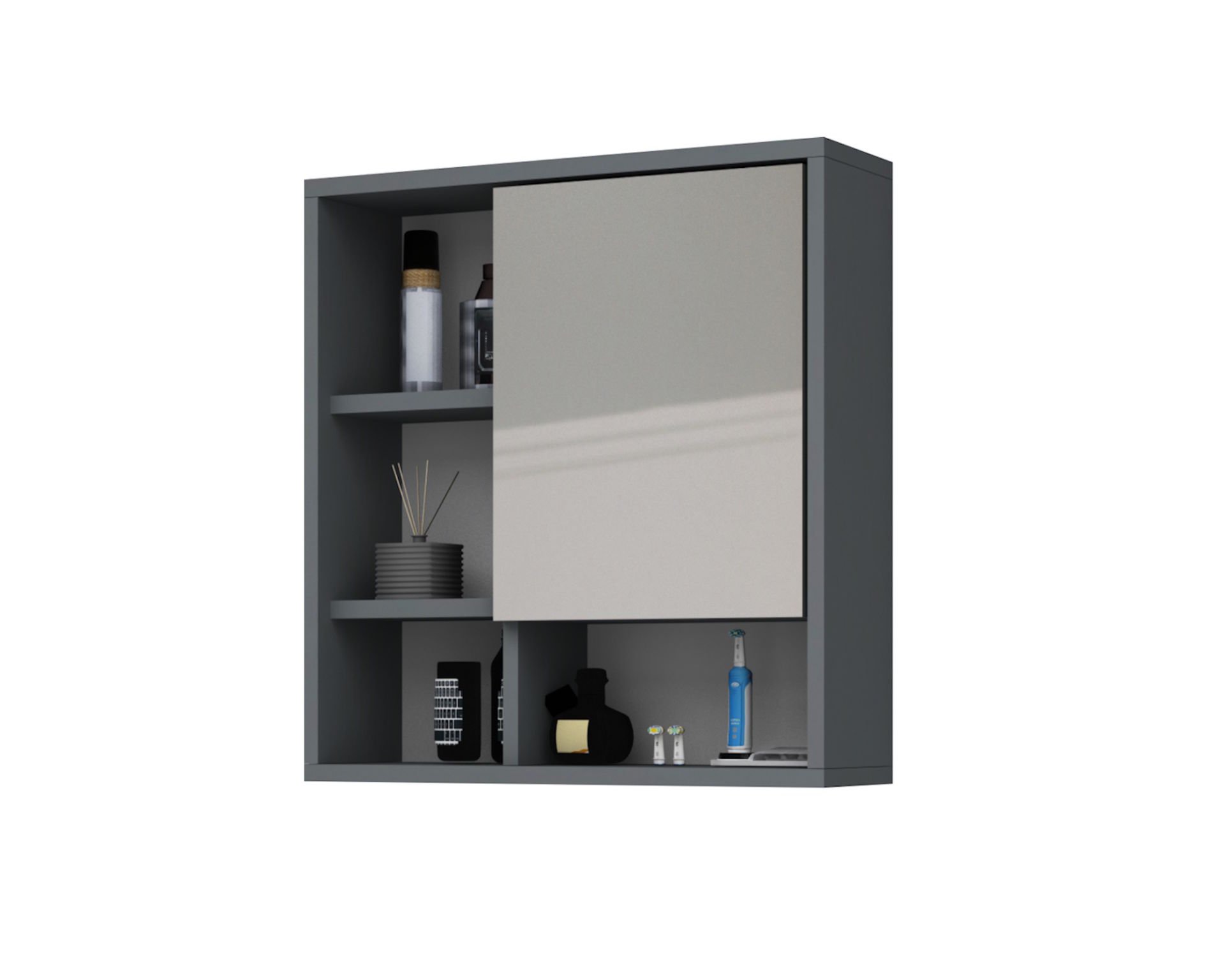 Kanz 60cm Aynalı Banyo Üst Dolabı Gri