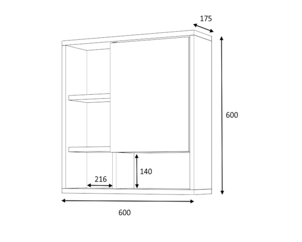 Kanz 60cm Aynalı Banyo Üst Dolabı Gri