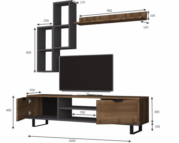 Dmodül Lonsa Metal Ayaklı Tv Ünitesi 160 cm Ceviz-Gri