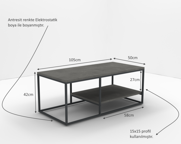 Wind Orta Sehpa 105cm Retro Gri