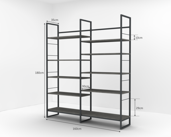 Kary Metal Ayaklı Kitaplık 160cm Retro Gri