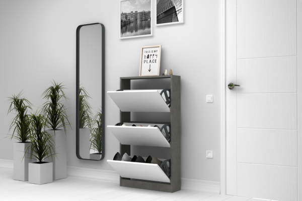 Dmodül Space Ayakkabılık Dolabı 65 cm Retro Gri Beyaz