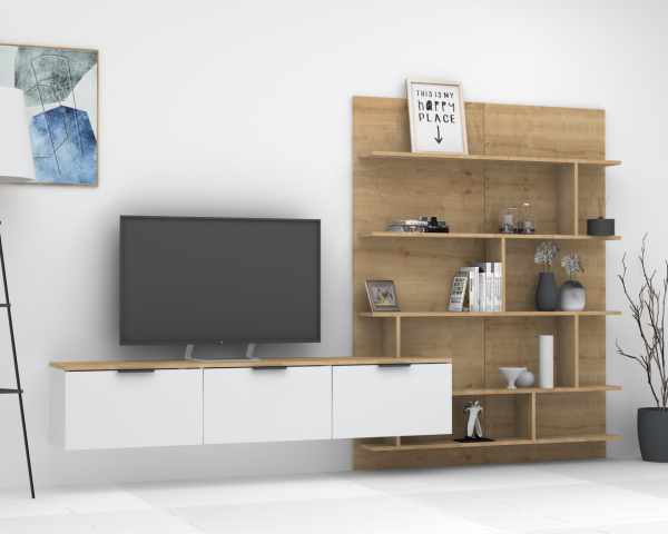 Dmodül Softline-M2  Tv Ünitesi 285 cm Meşe Beyaz