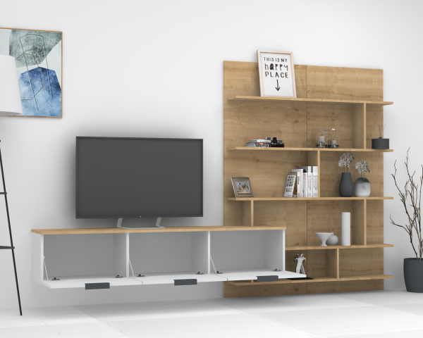 Dmodül Softline-M2  Tv Ünitesi 285 cm Meşe Beyaz