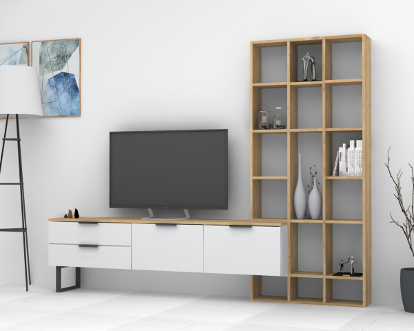 Dmodül Softline-M1  Tv Ünitesi 233 cm Meşe Beyaz