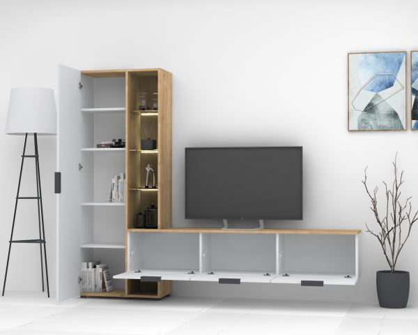 Dmodül Softline-M3  Tv Ünitesi 223 cm Meşe Beyaz