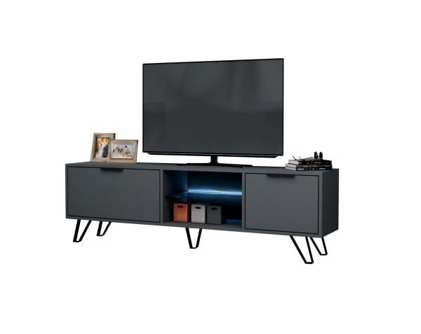 Kaster Led Aydınlatmalı Tv Ünitesi 170 cm Koyu Gri Metal Ayaklı