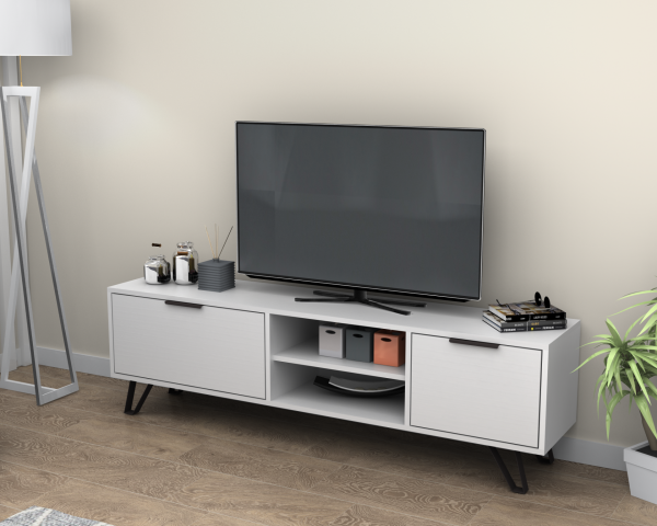 Kaster Tv Ünitesi 170 cm Beyaz Metal Ayaklı