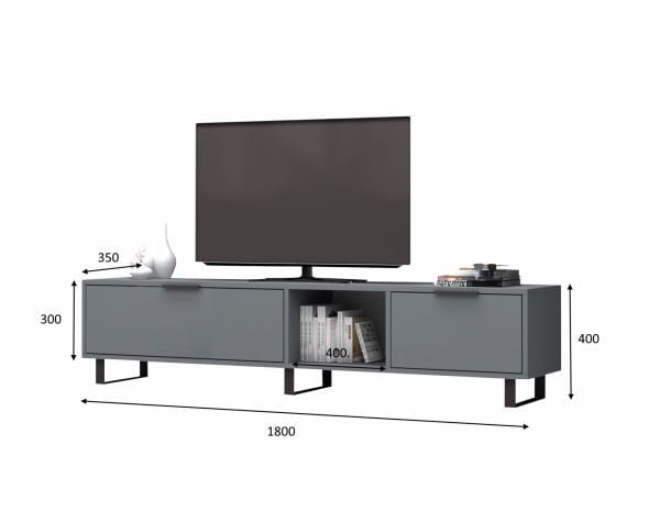 Zenon Tv Ünitesi 180 cm Koyu Gri Metal Ayaklı