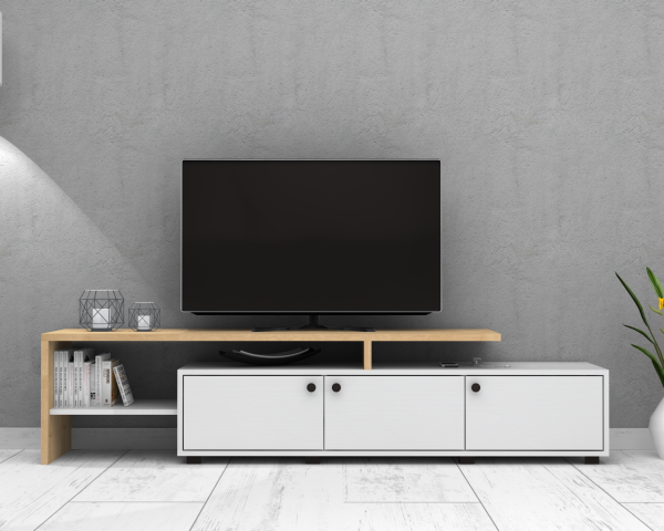 Kant Tv Ünitesi 197 cm Meşe Beyaz
