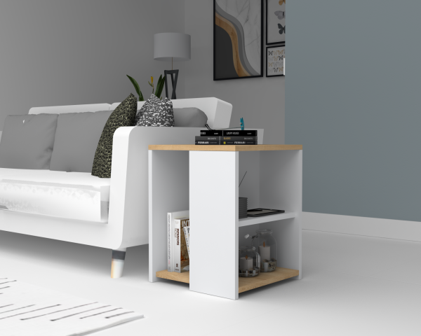 Dmodül Astor Yan Sehpa 40cm Meşe Beyaz