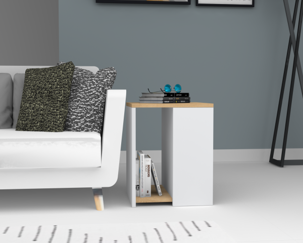 Dmodül Astor Yan Sehpa 40cm Meşe Beyaz