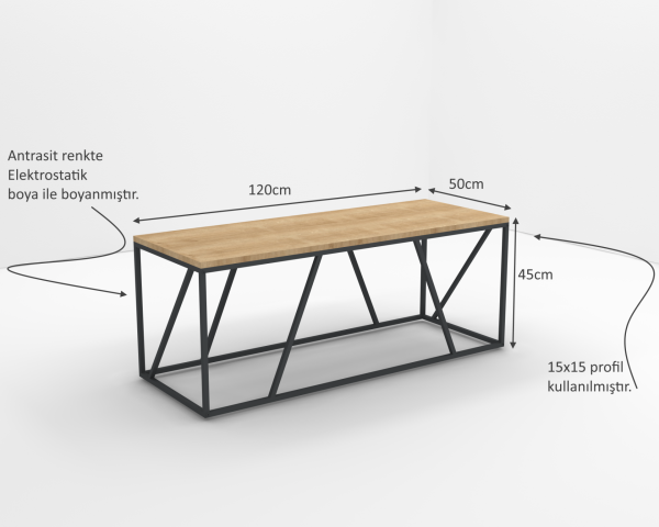 Dream Metal Ayaklı Orta Sehpa 120cm Meşe