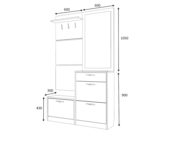 Dmodül Soft Aynalı Ayakkabılık 120 cm Ceviz Beyaz Derinlik 30cm