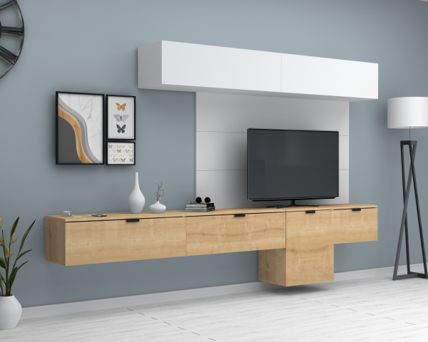 Dmodül Carmen 280 cm Duvar Ünitesi Beyaz Meşe Arka Pano İstiyorum