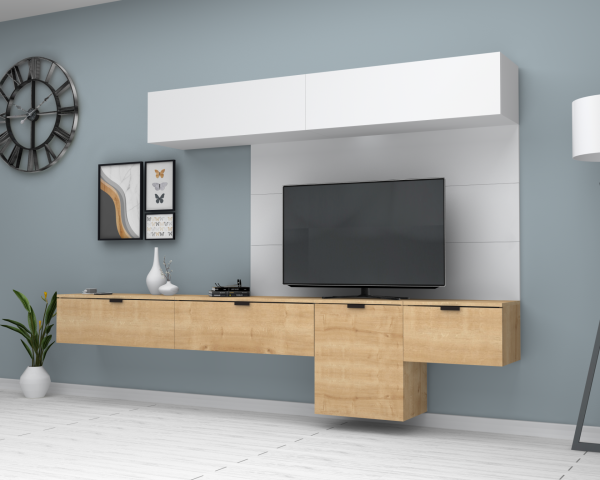 Dmodül Carmen 280 cm Duvar Ünitesi Beyaz Meşe Arka Pano İstiyorum