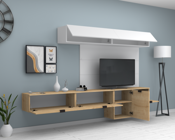 Dmodül Carmen 280 cm Duvar Ünitesi Beyaz Meşe Arka Pano İstiyorum