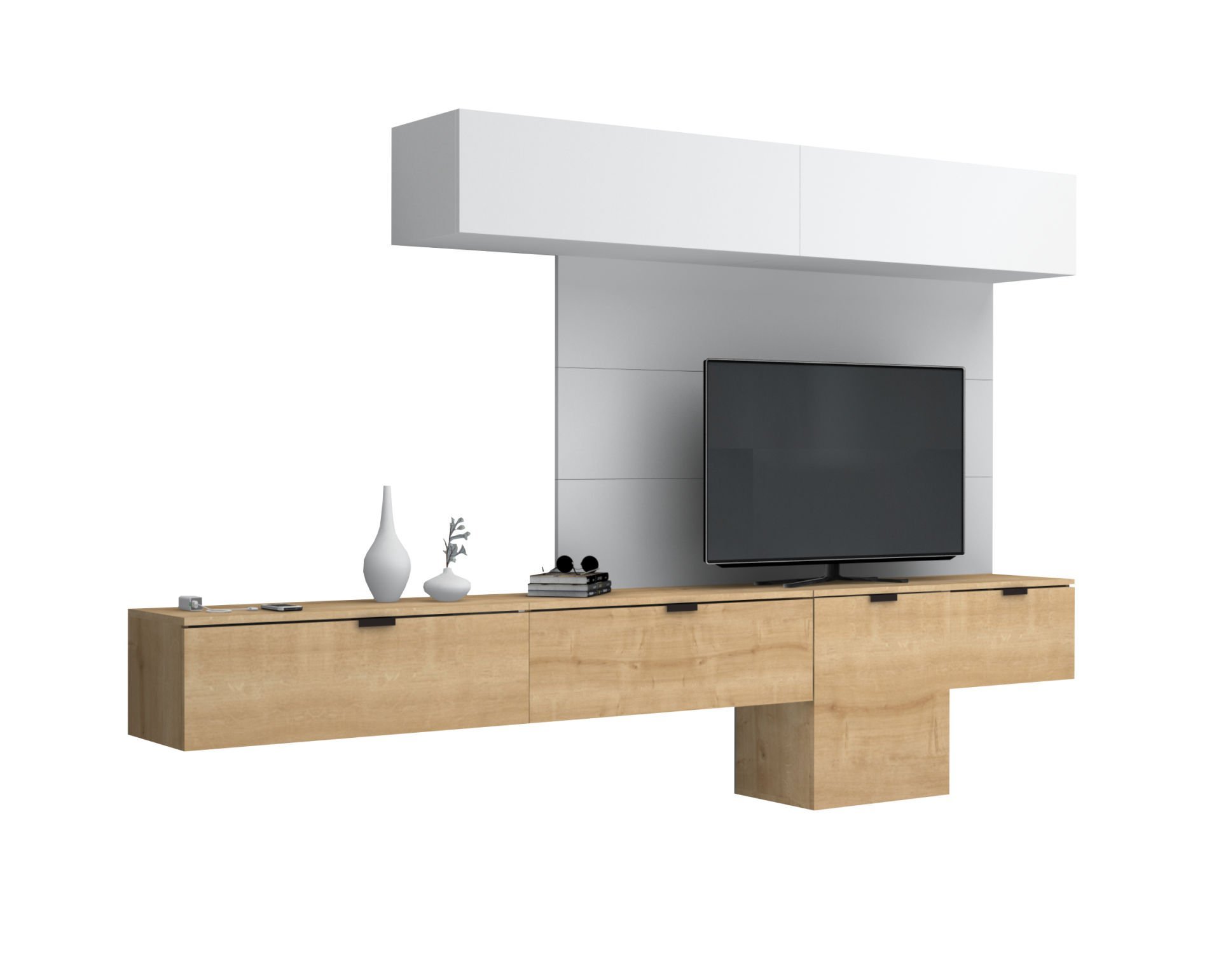 Dmodül Carmen 280 cm Duvar Ünitesi Beyaz Meşe Arka Pano İstiyorum