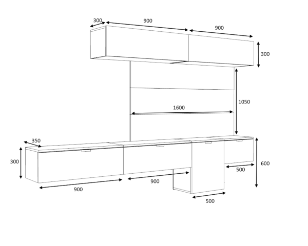 Dmodül Carmen 280 cm Duvar Ünitesi Beyaz Meşe Arka Pano İstemiyorum