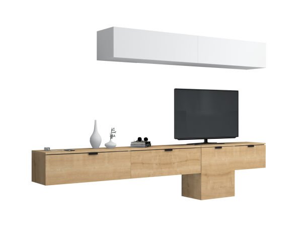 Dmodül Carmen 280 cm Duvar Ünitesi Beyaz Meşe Arka Pano İstemiyorum