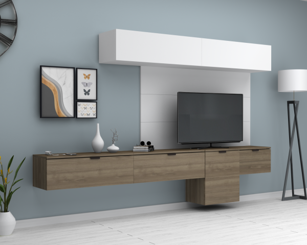 Dmodül Carmen 280 cm Duvar Ünitesi Beyaz Ceviz Arka Pano İstiyorum