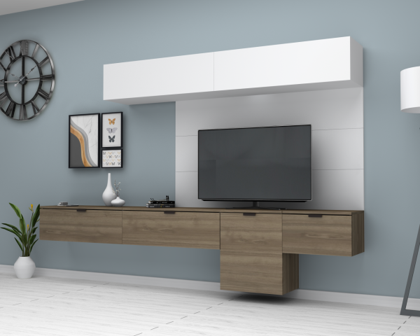 Dmodül Carmen 280 cm Duvar Ünitesi Beyaz Ceviz Arka Pano İstiyorum