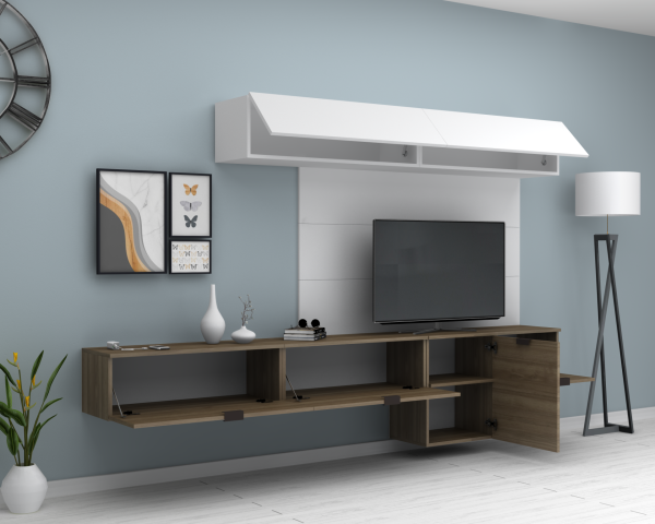 Dmodül Carmen 280 cm Duvar Ünitesi Beyaz Ceviz Arka Pano İstiyorum