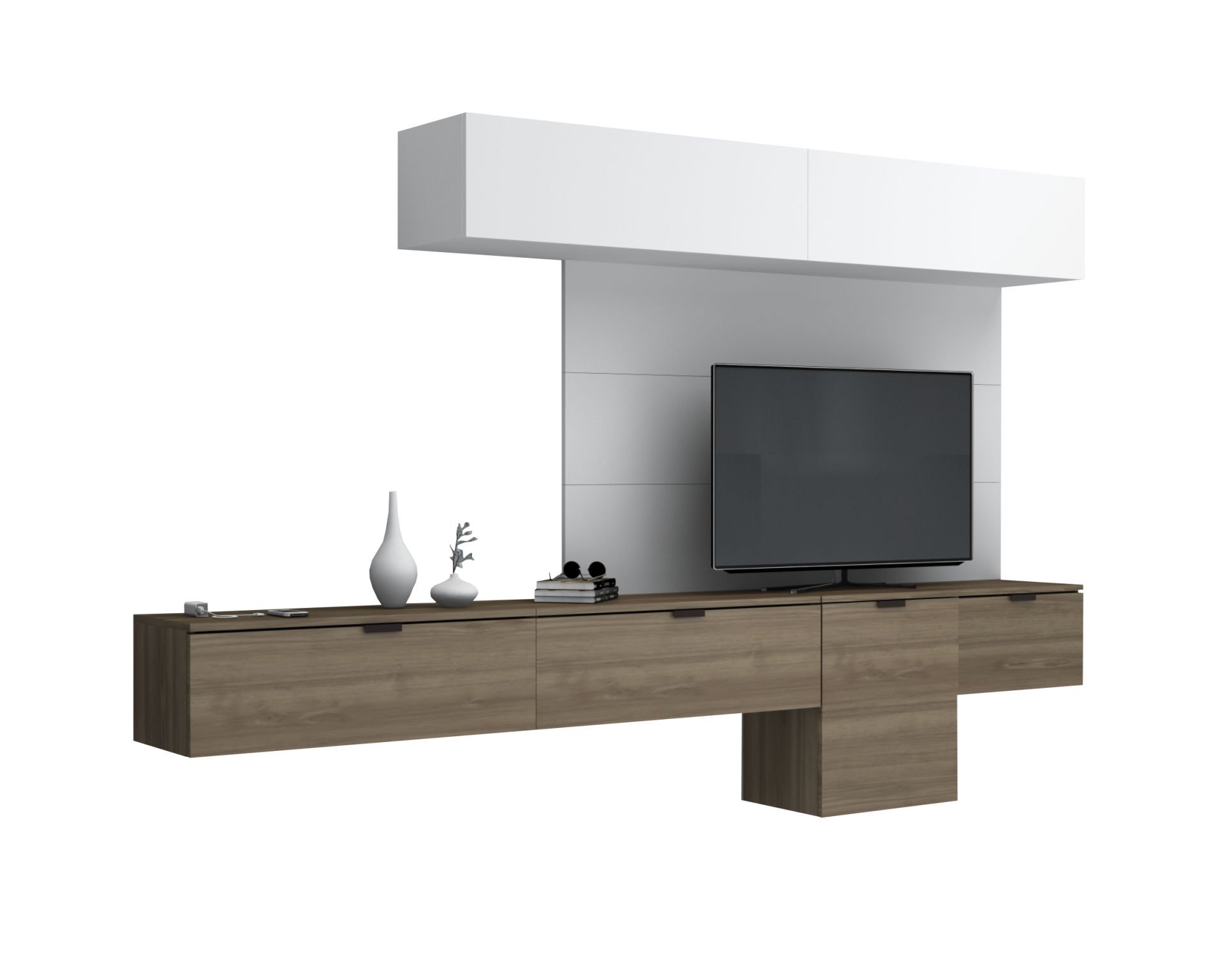 Dmodül Carmen 280 cm Duvar Ünitesi Beyaz Ceviz Arka Pano İstiyorum