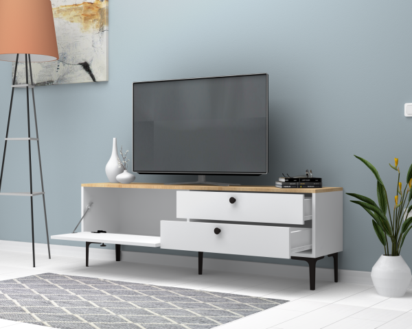 Seles 160cm Tv Sehpası Meşe Beyaz