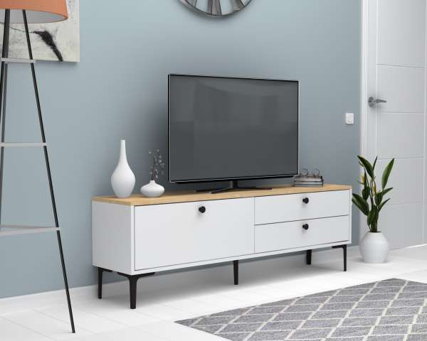 Seles 160cm Tv Sehpası Meşe Beyaz