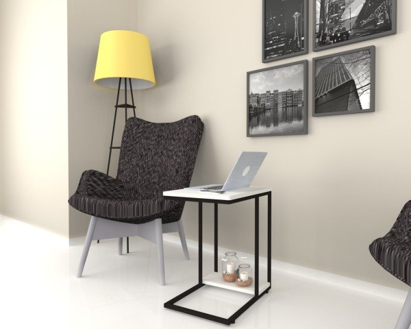 Dmodül Stil Metal Ayaklı Yan Sehpa Beyaz