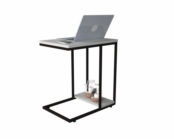 Dmodül Stil Metal Ayaklı Yan Sehpa Beyaz