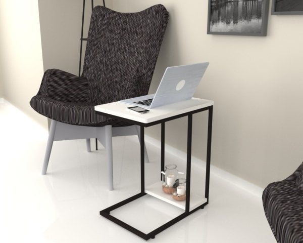 Dmodül Stil Metal Ayaklı Yan Sehpa Beyaz