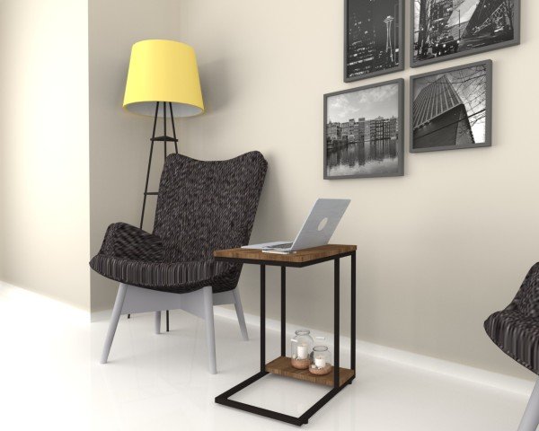 Dmodül Stil Metal Ayaklı Yan Sehpa Ceviz