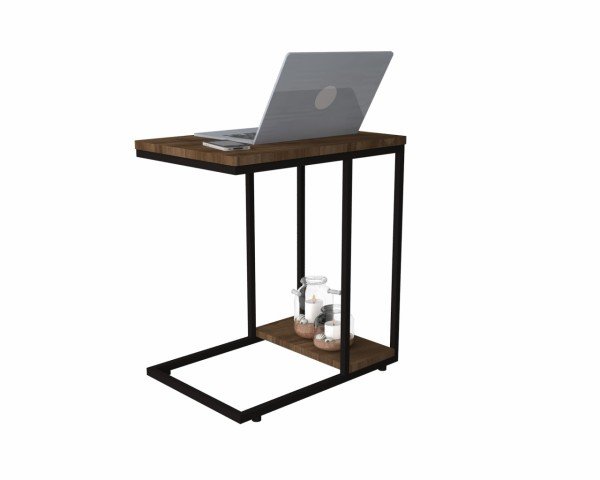 Dmodül Stil Metal Ayaklı Yan Sehpa Ceviz