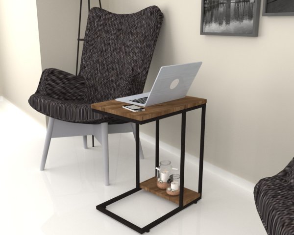 Dmodül Stil Metal Ayaklı Yan Sehpa Ceviz