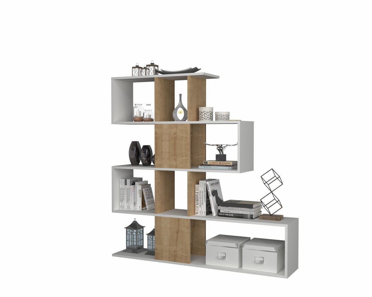 Dmodül Aktif Dekoratif Kitaplık 145 cm Meşe Beyaz