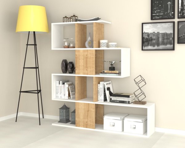 Dmodül Aktif Dekoratif Kitaplık 145 cm Meşe Beyaz