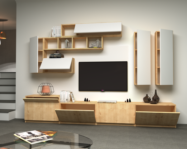 Dmodül Domino Tv Ünitesi 280 cm Meşe Beyaz